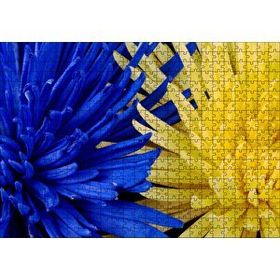 Cakapuzzle Sarı ve Mavi Çiçekler Yanyana Yakın Çekim 120 Parça Ahşap Puzzle