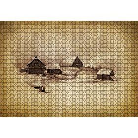 Cakapuzzle Sarı Zeminde Ahşap Çiftlik Evleri Çizim Görseli 1000 Parça Puzzle