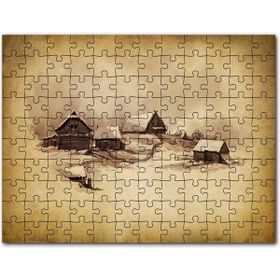 Cakapuzzle Sarı Zeminde Ahşap Çiftlik Evleri Çizim Görseli 255 Parça Puzzle