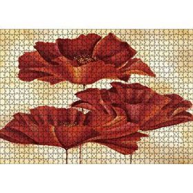 Cakapuzzle Sarı Zeminde Üç Kırmızı Gelincik 120 Parça Ahşap Puzzle