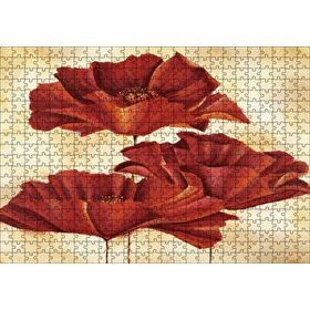 Cakapuzzle Sarı Zeminde Üç Kırmızı Gelincik 120 Parça Ahşap Puzzle