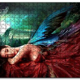 Cakapuzzle Saten Elbiseli Fantastik Kadın ve Kanatları Mdf 120 Parça Puzzle
