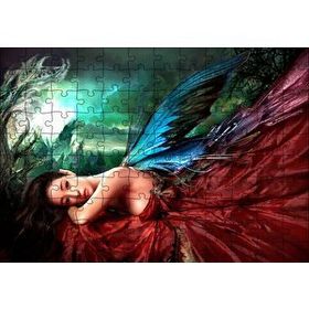 Cakapuzzle Saten Elbiseli Fantastik Kadın ve Kanatları Mdf 120 Parça Puzzle