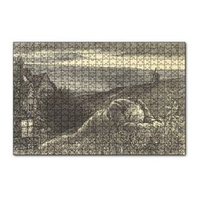 Cakapuzzle Şato Tepeler Yeldeğirmeni ve Uzanan Adam 120 Parça Ahşap Puzzle