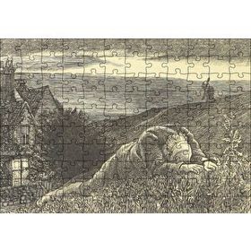 Cakapuzzle Şato Tepeler Yeldeğirmeni ve Uzanan Adam 120 Parça Ahşap Puzzle