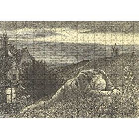 Cakapuzzle Şato Tepeler Yeldeğirmeni ve Uzanan Adam 120 Parça Ahşap Puzzle