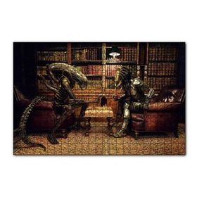 Cakapuzzle Satranç Oynayan Alien ve Avcı 120 Parça Ahşap Puzzle