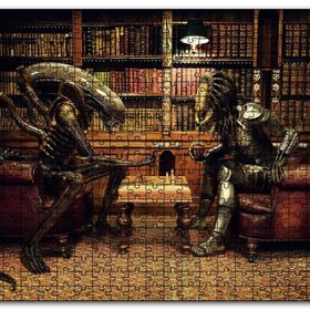 Cakapuzzle Satranç Oynayan Alien ve Avcı Mdf 1000 Parça Puzzle