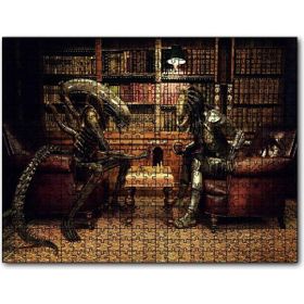 Cakapuzzle Satranç Oynayan Alien ve Avcı Mdf 120 Parça Puzzle