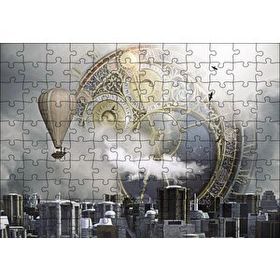 Cakapuzzle Şehir Saat Balon Fantastik 120 Parça Ahşap Puzzle