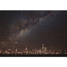 Cakapuzzle Şehrin Gece Manzarası ve Gökyüzünde Samanyolu 1000 Parça Ahşap Puzzle
