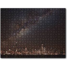 Cakapuzzle Şehrin Gece Manzarası ve Gökyüzünde Samanyolu 120 Parça Ahşap Puzzle