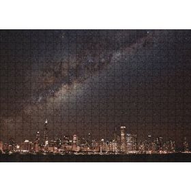 Cakapuzzle Şehrin Gece Manzarası ve Gökyüzünde Samanyolu 120 Parça Ahşap Puzzle