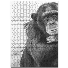 Cakapuzzle Şempanze Portre Siyah Beyaz 120 Parça Ahşap Puzzle