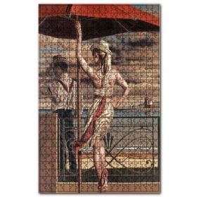 Cakapuzzle Şemsiye Altında Kadın ve Adam 120 Parça Ahşap Puzzle