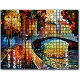 Cakapuzzle Şemsiyeli Adam ve Köprü Yağlıboya 1000 Parça Ahşap Puzzle