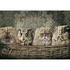 Cakapuzzle Sepetin İçinde Üç Kedi ve Bir Baykuş 120 Parça Ahşap Puzzle