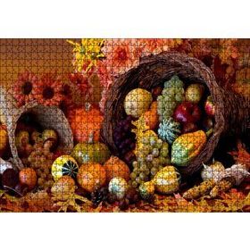 Cakapuzzle Sepetler ve Dökülen Karışık Meyveler Mdf 1000 Parça Puzzle