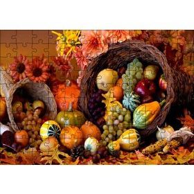 Cakapuzzle Sepetler ve Dökülen Karışık Meyveler Mdf 120 Parça Puzzle