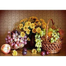 Cakapuzzle Sepette Meyvalar Vazoda Çiçek Görseli 120 Parça Ahşap Puzzle