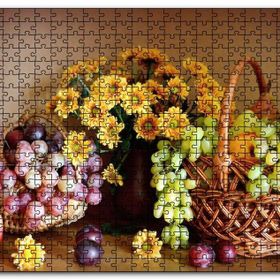 Cakapuzzle Sepette Meyvalar Vazoda Çiçek Görseli Mdf 1000 Parça Puzzle