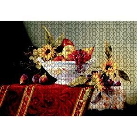 Cakapuzzle Seramik Tabakta Taze Meyveler ve Çiçekler Mdf 1000 Parça Puzzle