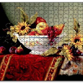 Cakapuzzle Seramik Tabakta Taze Meyveler ve Çiçekler Mdf 255 Parça Puzzle