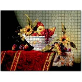 Cakapuzzle Seramik Tabakta Taze Meyveler ve Çiçekler Mdf 255 Parça Puzzle