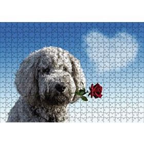 Cakapuzzle Sevimli Köpek Gül Kalp Aşk 120 Parça Ahşap Puzzle