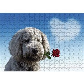 Cakapuzzle Sevimli Köpek Gül Kalp Aşk 120 Parça Ahşap Puzzle