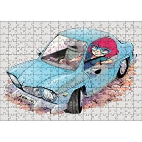 Cakapuzzle Sevimli Mavi Aracıyla Gözlüklü Anne 120 Parça Ahşap Puzzle