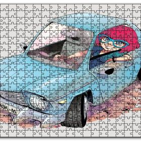 Cakapuzzle Sevimli Mavi Aracıyla Gözlüklü Anne Mdf 1000 Parça Puzzle