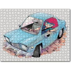 Cakapuzzle Sevimli Mavi Aracıyla Gözlüklü Anne Mdf 1000 Parça Puzzle