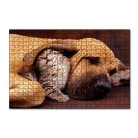 Cakapuzzle Sevimli Sharpy Köpek ve Yavru Kedi 120 Parça Ahşap Puzzle