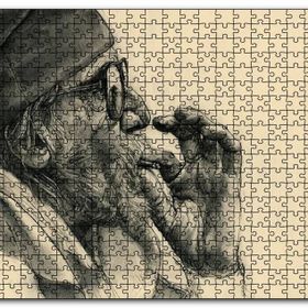 Cakapuzzle Sigara İçen Gözlüklü İhtiyar Mdf 1000 Parça Puzzle
