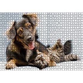 Cakapuzzle Sıkı Dostlar Sevimli Köpek ve Kedicik 120 Parça Ahşap Puzzle