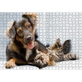 Cakapuzzle Sıkı Dostlar Sevimli Köpek ve Kedicik Mdf 500 Parça Puzzle