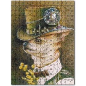 Cakapuzzle Silindir Şapkalı ve Papyonlu Şivava Köpek Mdf 255 Parça Puzzle