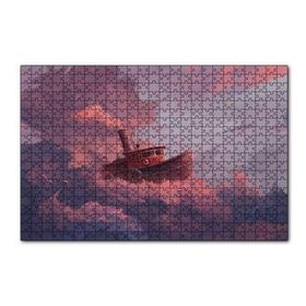 Cakapuzzle Şirin Balıkçı Teknesi ve Mor Pembe Bulutlar 120 Parça Ahşap Puzzle