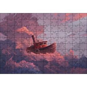 Cakapuzzle Şirin Balıkçı Teknesi ve Mor Pembe Bulutlar 120 Parça Ahşap Puzzle