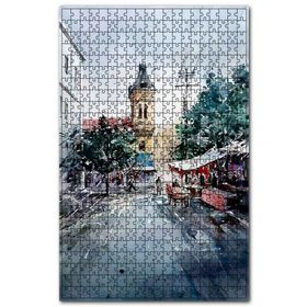Cakapuzzle Şirin Sokak Dükkanlar ve Çan Kulesi Ahşap 255 Parça Puzzle