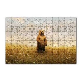 Cakapuzzle Sisli Çayırda Ayakta Duran Boz Ayı 120 Parça Ahşap Puzzle