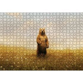 Cakapuzzle Sisli Çayırda Ayakta Duran Boz Ayı 120 Parça Ahşap Puzzle