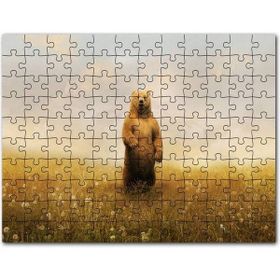 Cakapuzzle Sisli Çayırda Ayakta Duran Boz Ayı Mdf 120 Parça Puzzle