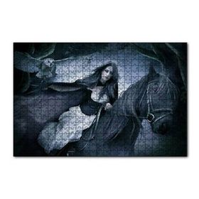 Cakapuzzle Siyah Atlı Gotik Kız ve Baykuş 120 Parça Ahşap Puzzle