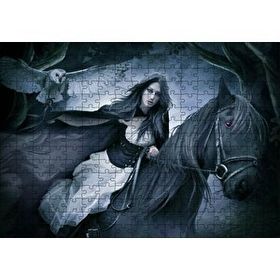 Cakapuzzle Siyah Atlı Gotik Kız ve Baykuş 120 Parça Ahşap Puzzle
