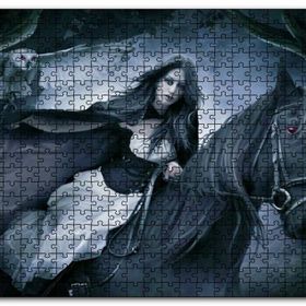 Cakapuzzle Siyah Atlı Gotik Kız ve Baykuş Mdf 500 Parça Puzzle