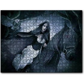 Cakapuzzle Siyah Atlı Gotik Kız ve Baykuş Mdf 500 Parça Puzzle