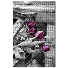 Cakapuzzle Siyah Beyaz Bankta Renkli Mor Laleler Ahşap 1000 Parça Puzzle