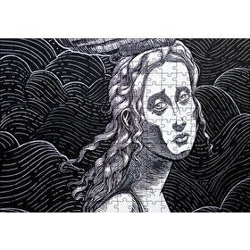 Cakapuzzle Siyah Beyaz Gravür Hüzünlü Bakışlı Kadın 120 Parça Ahşap Puzzle